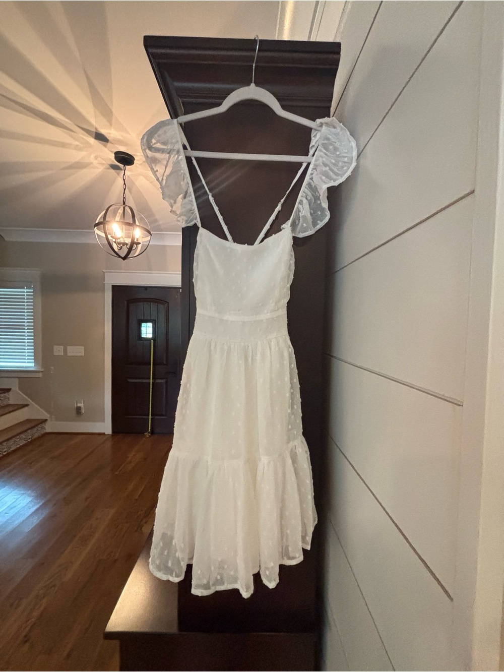 NWT Selfie Leslie White Swiss Dot Dress with Ruffle Sleeves